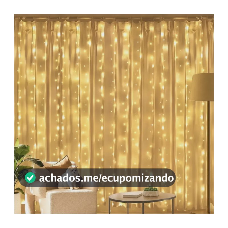 Cortina Led Decoração 3x3m 110v/220v Duplo Volt + 300 Un Led Amarelo 127/220v