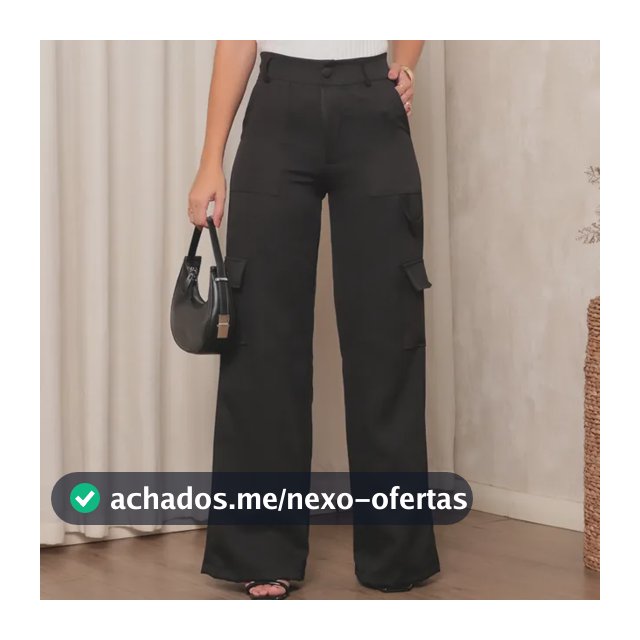 Calça Pantalona Alfaiataria Feminina Cargo Wide Leg