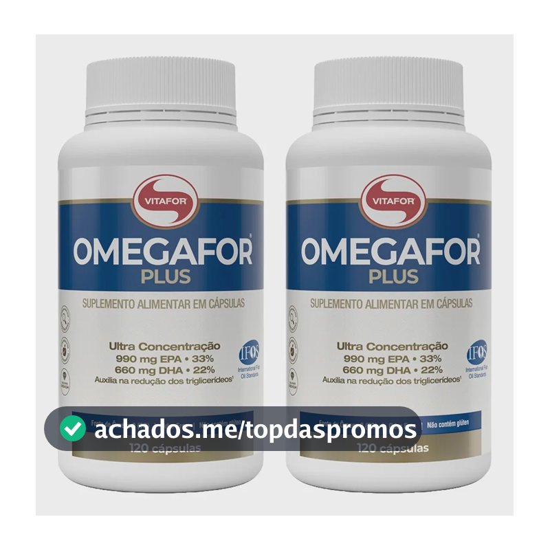Ômega 3 Vitafor Omegafor Plus em Cápsulas, Pack com 2 Potes de 120 Cápsulas Cada