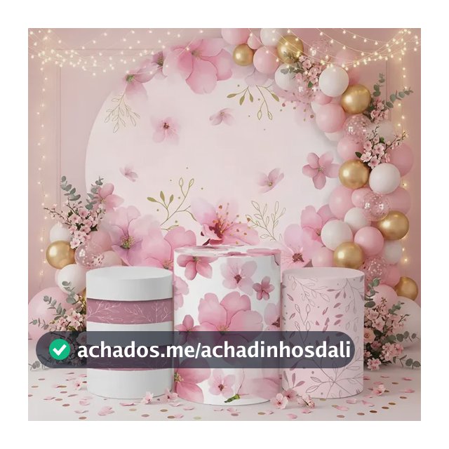 Kit Capas Painel De Festa Redondo E Três Cilindros Flores