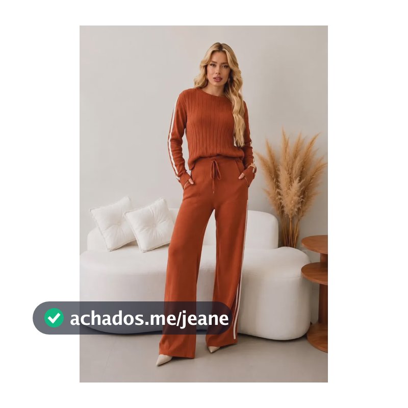 Conjunto Feminino De Frio Tricot  Blusa + Calça Terracota U