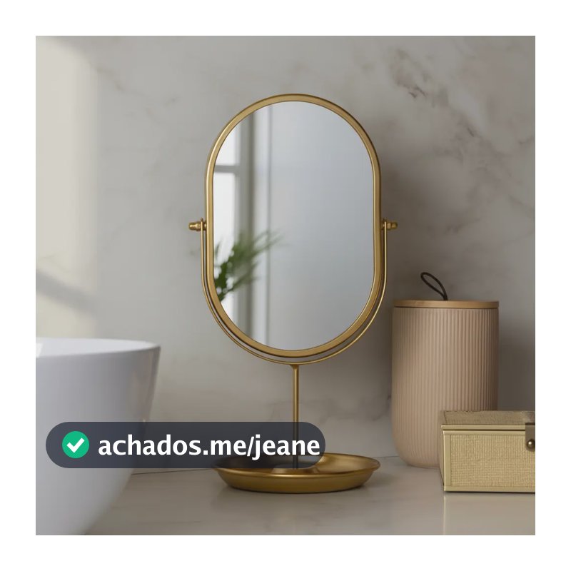 Espelho Giratório Penteadeira Maquiagem Metal Wolff C/base Dourado