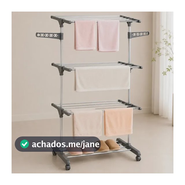 Varal De Chão Dobrável Com Rodinhas, 3 Andares Reforçados E Retráteis, Suporta Até 30 Kg Ideal Para Apartamento Lavanderia Cinza