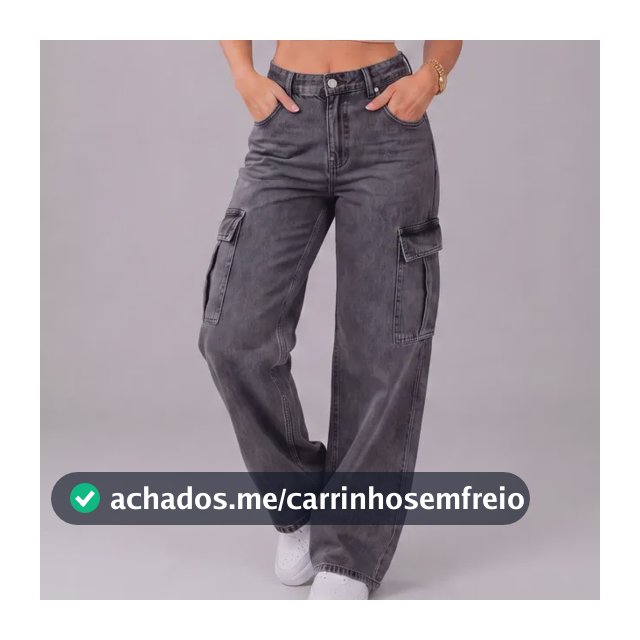 Calça Jeans Wide Leg Cargo Feminina Grafite 34 Ao 44