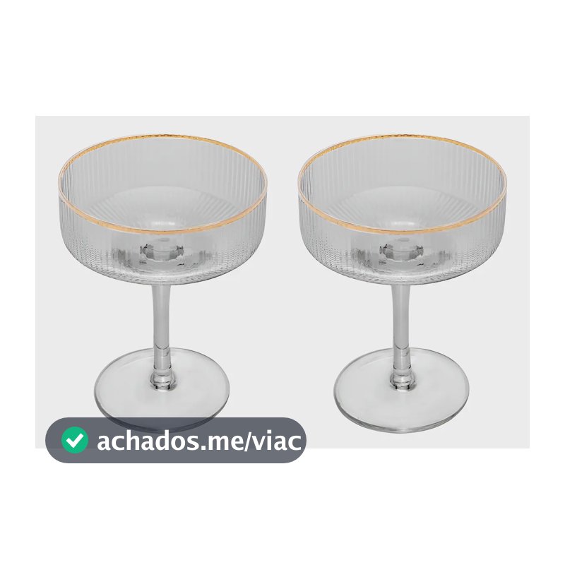 Conjunto 2 Taças com Borda Dourada Lines Vidro 200ml Wolff