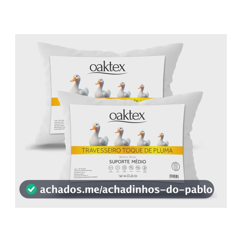 Kit 2 Travesseiros 70x50 Antialérgico Lavável Fibra Siliconada Toque de Pluma de Ganso Oaktex Cor Branco