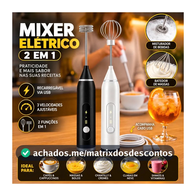 Mini Mixer Misturador De Bebidas Elétrico 2 Em 1 Portátil Recarregável Mexedor De Ovos Leite Whey Café Espuma Shake Drinks Capuccino Suco Blackbom
