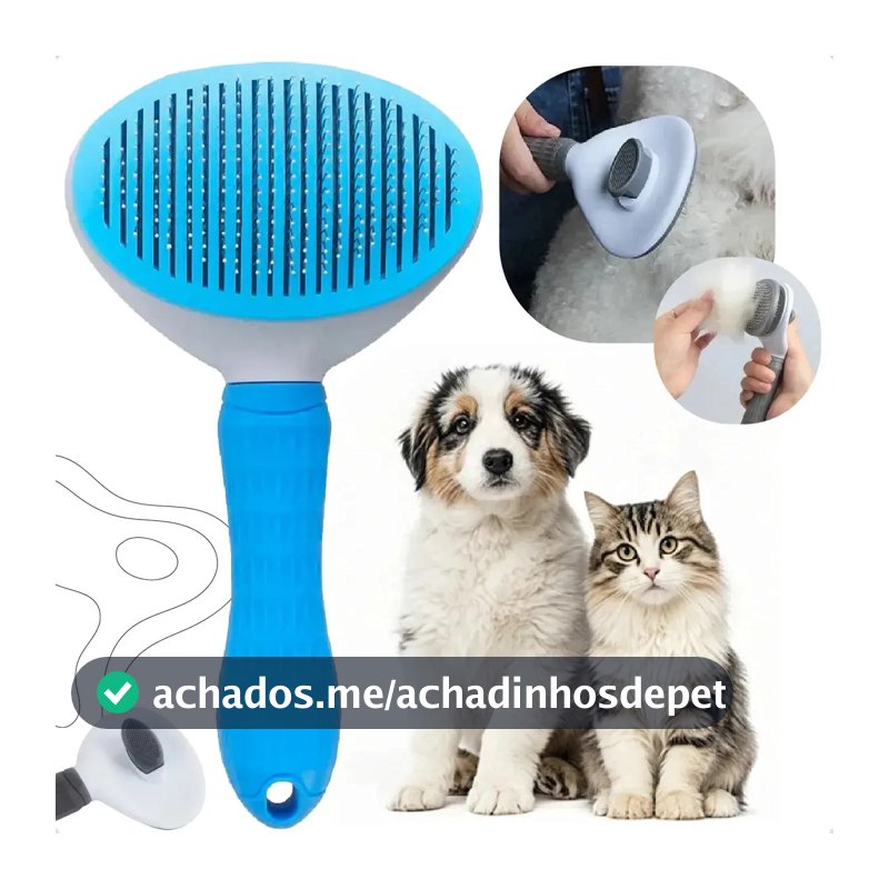Escova Pet Autolimpante Rasqueadeira Magica Pelos Cães Gatos Cinza-escuro