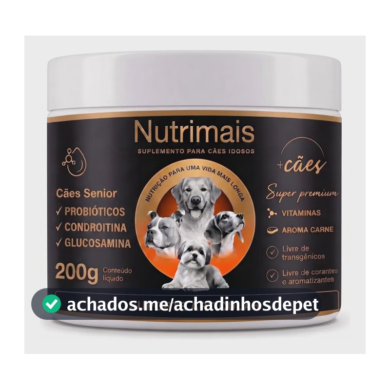 Suplemento Cães Idosos Nutrimais Pele e Pelo Condroitina e Glucosamina Suporte Articular 200g