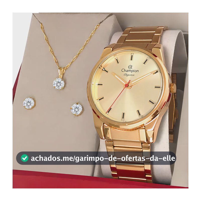 Relógio Feminino Champion CN27590X 40 Milímetros Analógico Dourado Prova D´Agua 50m com Kit Colar e Brincos