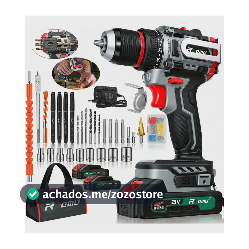 Parafusadeira Furadeira Brushless Sem Fio 21v 2 Baterias Cinza/preto 110/127/220v 60hz