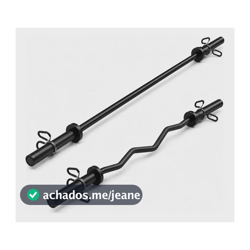 Kit Barra W 1,20 + Barra Reta 1,20 25mm Musculação Treino Preto