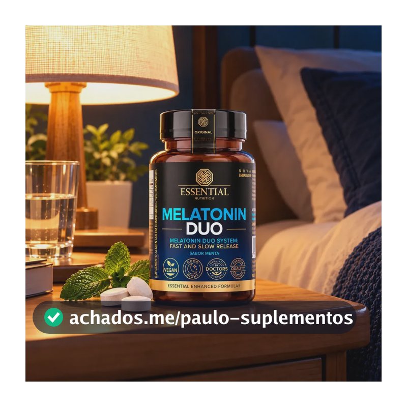 Melatonina Duo Essential Nutrition Sabor Menta, 120 Comprimidos Sublinguais Vegan de Rápida e Lenta Liberação