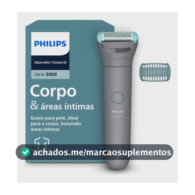 Máquina de Raspar Pelos Philips Body Groomer Série 3000 | Aparador Corporal e Região Íntima | Seco e Molhado | 80 Min Sem Fio