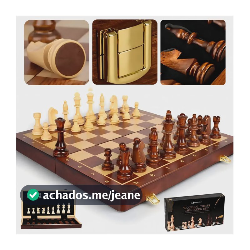 Jogo Xadrez Madeira Luxo Profissional Grande Dobrável Top