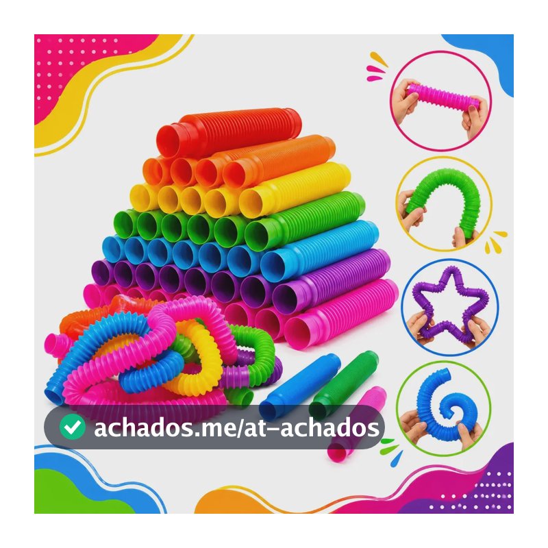 Kit 36 Poptube Fidget Toys Tubos Sensorial Colorido Clube Educativo