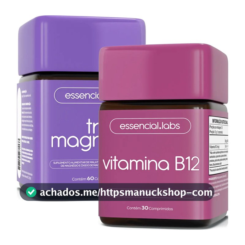 KIT TRI MAGNÉSIO contendo MAGNÉSIO DIMALATO, MAGNÉSIO BISGLICINATO e ÓXIDO DE MAGNÉSIO - 60 comprimidos + VITAMINA B12 Metilcobalamina - 30 doses
