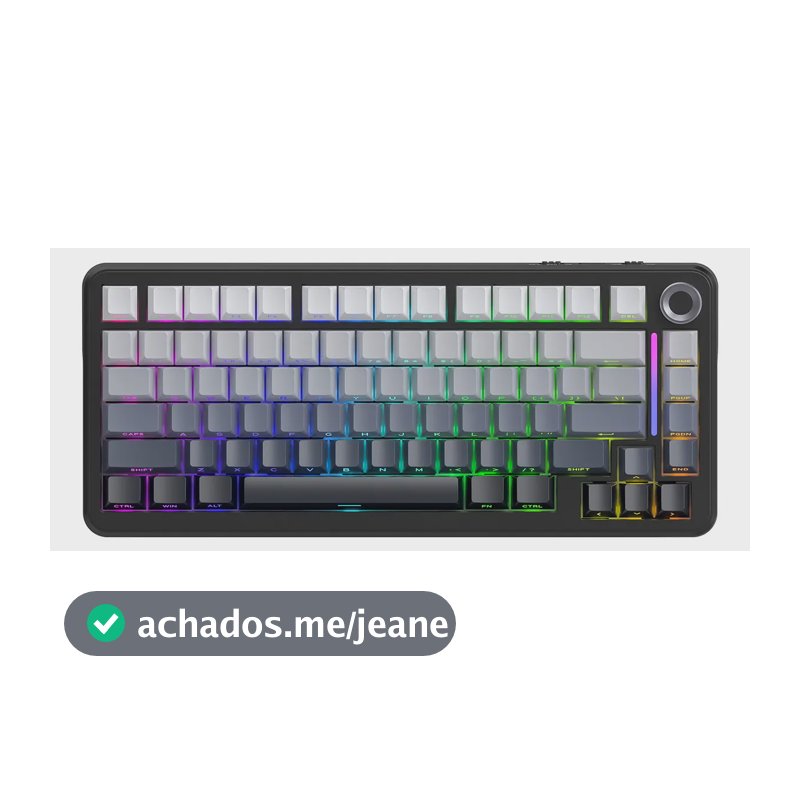 Teclado Gamer Mecânico Sem Fio Bluetooth Tri Mode 75% Led Rgb Hot Swappable Free Wolf F75 Black Reef