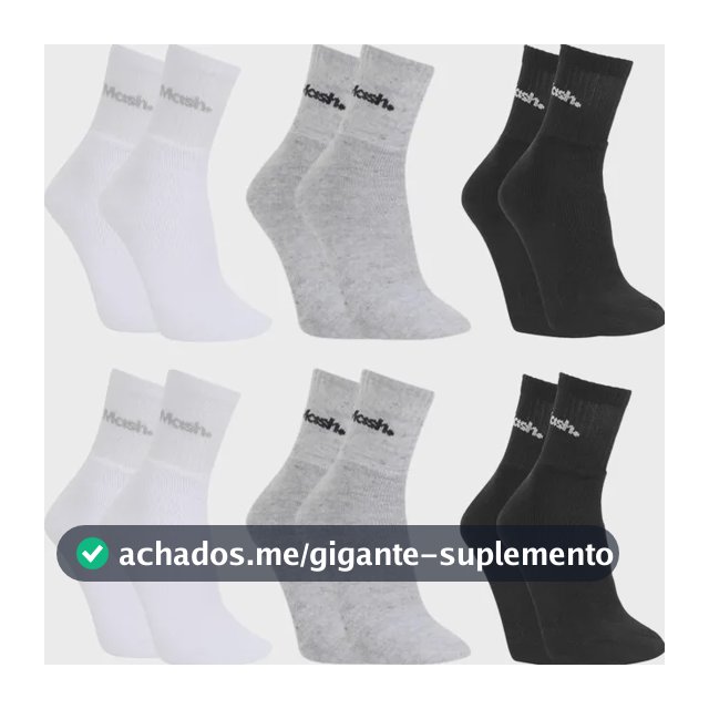 Kit 6 Pares De Meias Esportivas Mash Em Algodão Cano Médio