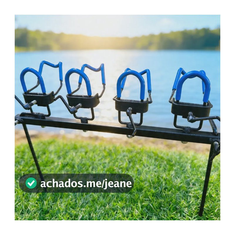 Suporte Vara De Pesca Vareiro 4 Varas Emborrachado Ajustável Azul