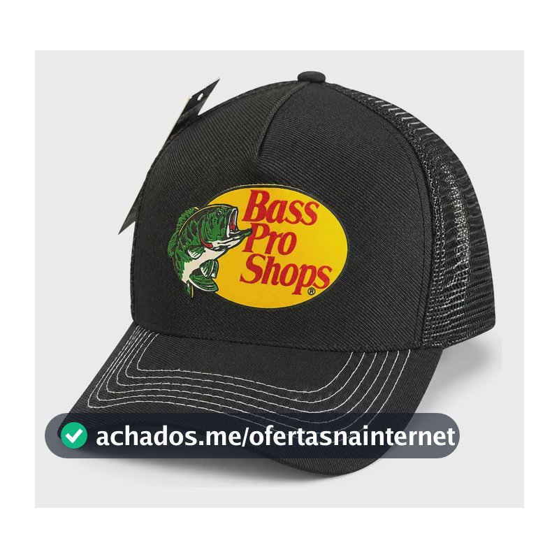 Boné Trucker Bass Pro Shops Pesca Aba Curva Preto Marrom Preto Un