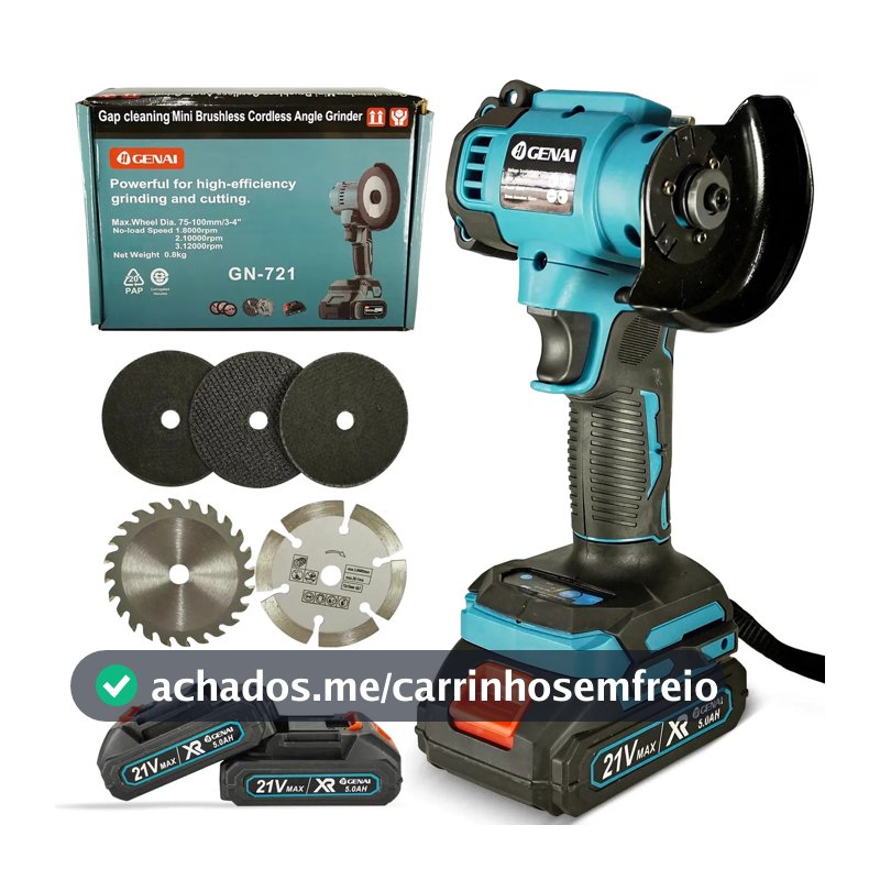 Mini Lixadeira Esmerilhadeira Portátil 21v 2 Bateria Angular 3 níveis de ajuste de velocidade, 12.000 RPM, compatível com lâminas de 3 e 4 polegadas