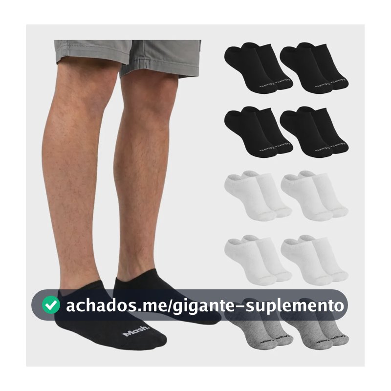 Kit 10 Pares Meia Invisível Soquete Algodão Confortável Mash G ( 39 A 44 ) 4 Preto - 2 Cinza - 4 Branco Meia Invisível Meia Cano... Meia Masculina Meia Feminina Meia Algodão