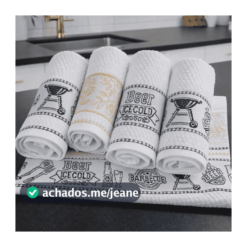 Kit 5 Pano De Prato Atoalhado Gourmet Copa Cozinha Algodão Kit 5 Panos Pano Gourmet