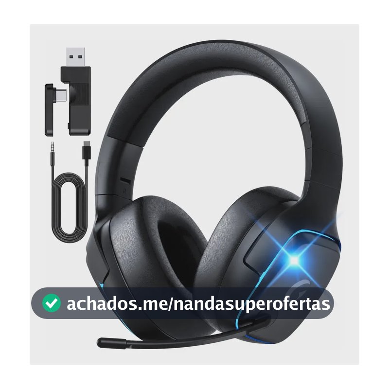 Olafvi Fone de Ouvido Bluetooth Sem Fio Headset Gamer BL 5.3 Preto Capitão 780 7.1 LED