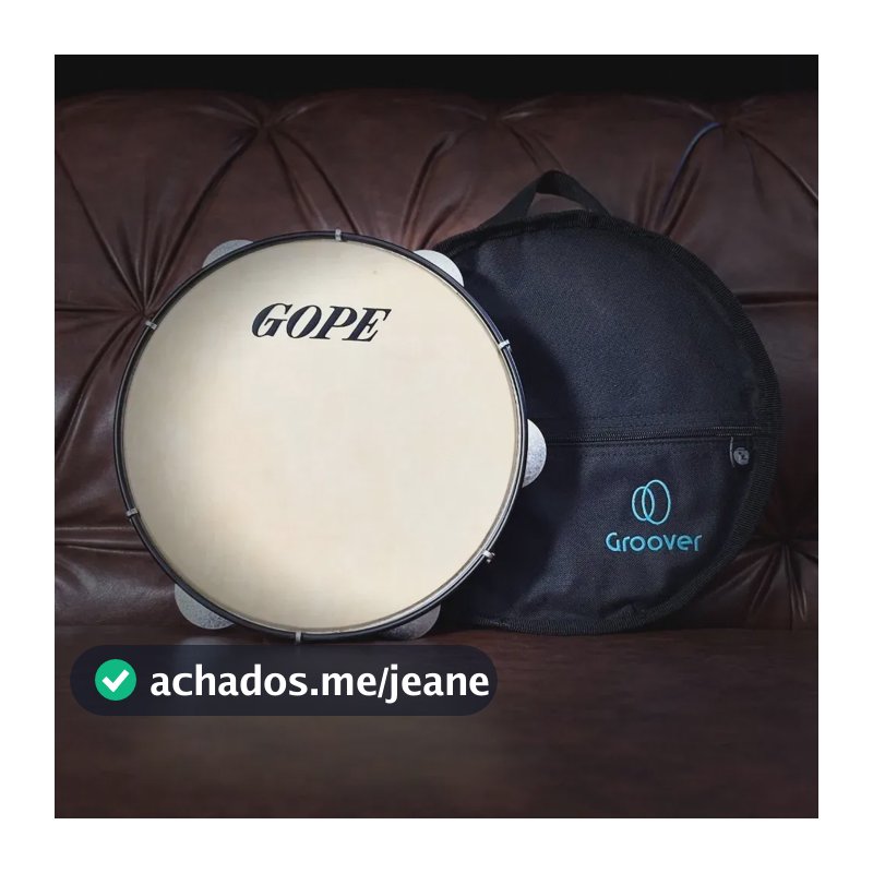 Pandeiro Gope de 10" em Madeira com Pele Animal e Capa