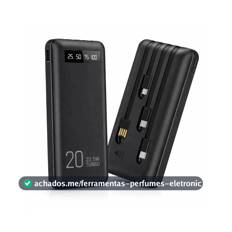 Power Bank 20000mah Carregador Portátil Turbo Rápido 22.5w Display Digital Preto