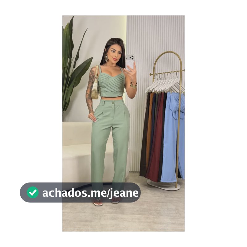 Conjunto Feminino Calça E Cropped Alfaiataria Social Tam G Verde-claro Liso G