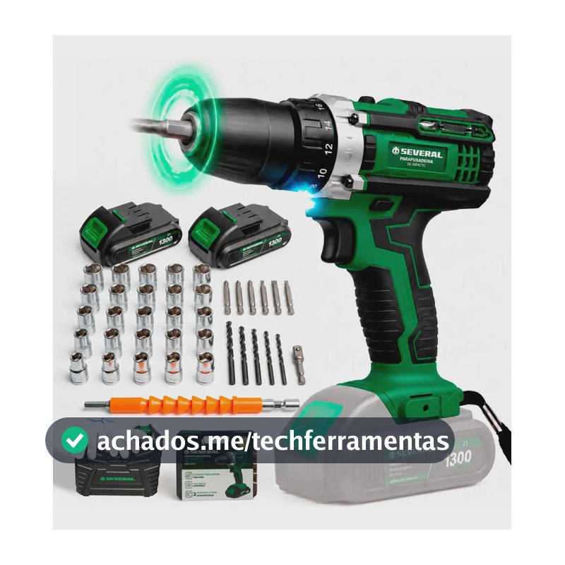 Parafusadeira Furadeira 21v 1300mah Com 2 Baterias Recarregável Sem Fio Maleta Completa Several Importados