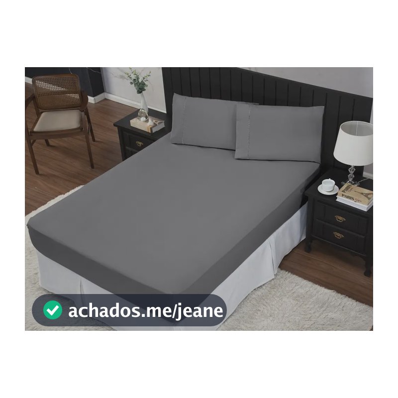 Jogo Lençol Cama Casal 400 Fios Ponto Palito 3 Pçs Hotel Cor Chumbo Desenho do tecido Liso