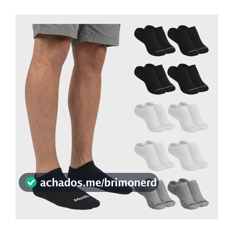 Kit 10 Pares Meia Invisível Soquete Algodão Confortável Mash G ( 39 A 44 ) 4 Preto - 2 Cinza - 4 Branco Meia Invisível Meia Cano... Meia Masculina Meia Feminina Meia Algodão