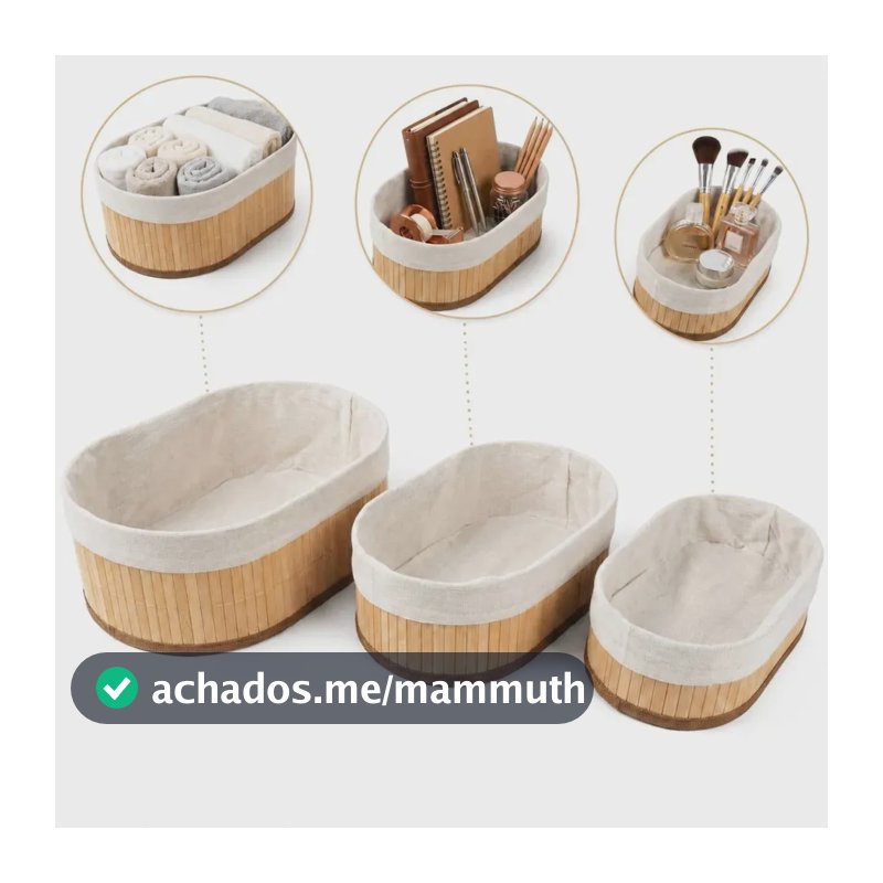 Kit Com 3 Organizadores De Bambu Ovais Yikasa