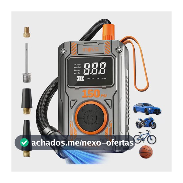 Compressor Ar Calibrador Portátil Digital Encher Pneu Inova Prateado 12v