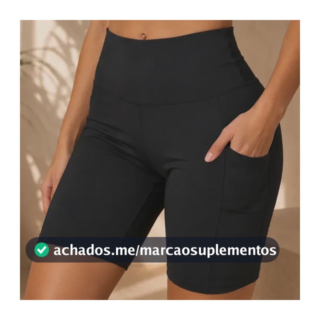 Shorts Feminino Academia Bermuda Bolso Lateral Cintura Alta