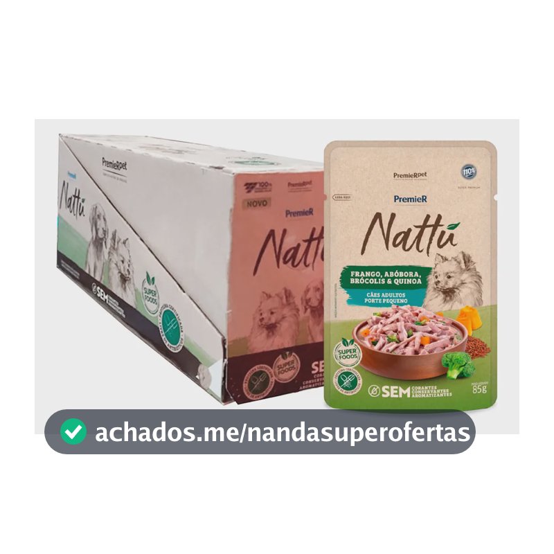 Kit com 20 Sachês de Ração Úmida Premier Nattu Sabor Frango para Cães Adultos de Raças Pequenas