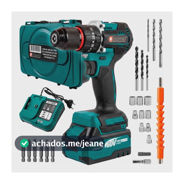 Furadeira Parafusadeira Impacto 60v A Baterias E Maleta Azul 110v/220v 50 Hz/60 Hz