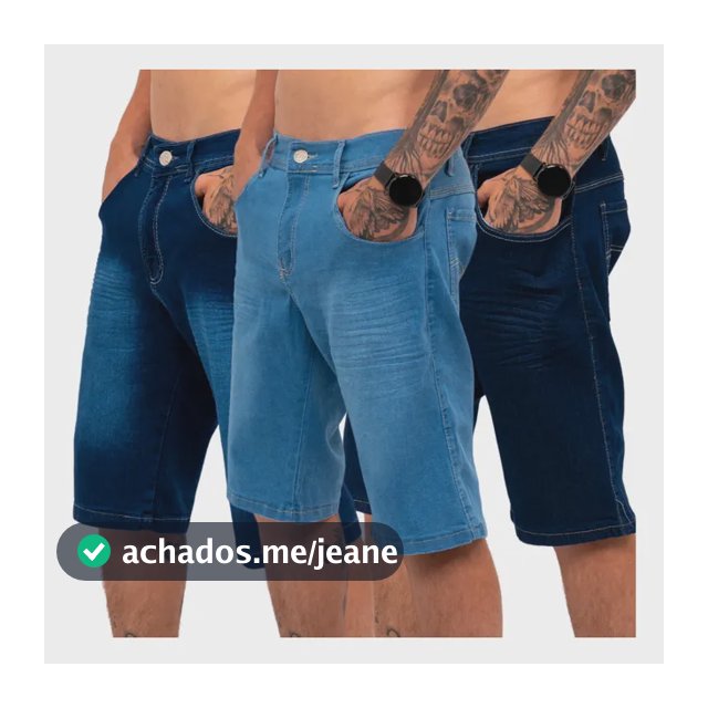 Kit 3 Bermudas Jeans Masculina Lycra Elastano Jeans Sortidos Liso 46