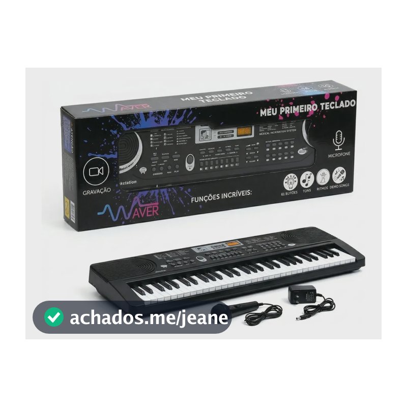 Teclado Eletrônico Com 61 Teclas Brinquedo Infantil Piano Cor Preto