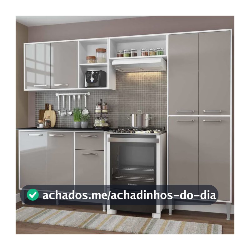 Armário de Cozinha Compacta Xangai Multimóveis VM2840 Branco/Lacca Fumê