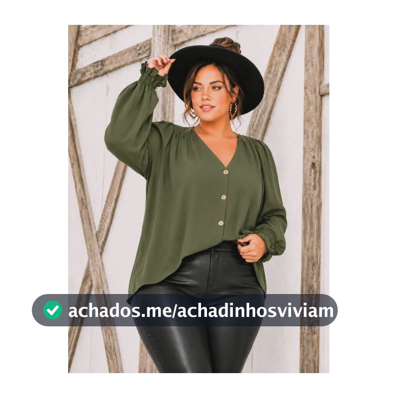Camisa Feminina  Social Plus Size Blusa Premium Verde Oliva Médio Liso G2(52)