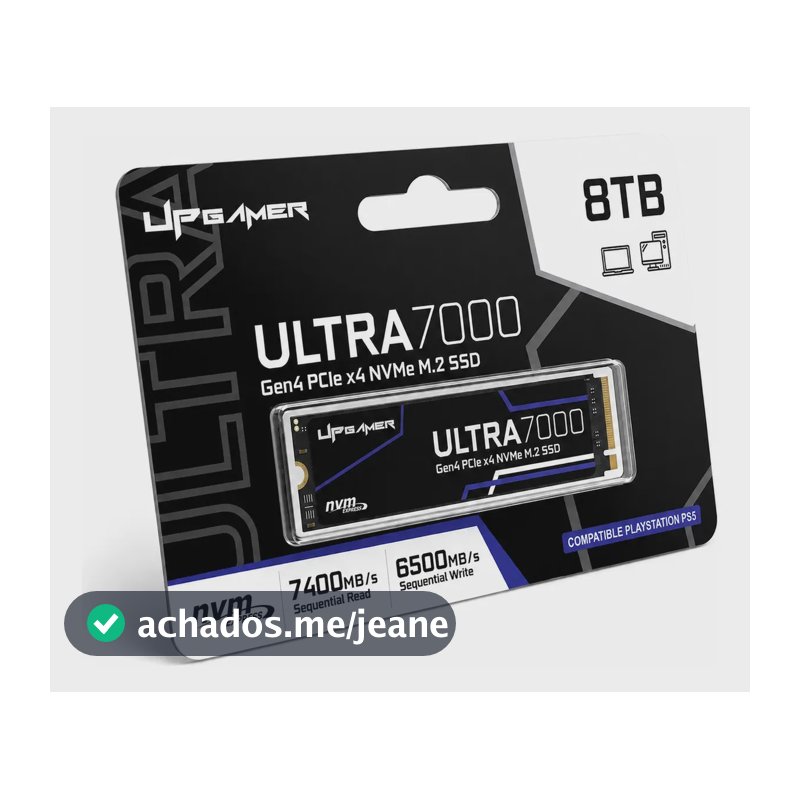 SSD Interno 8TB M.2 2280 NVMe PCIe Gen4x4 Leitura até 7400MB/s Gravação até 6500MB/s Ultra 7000 - UP Gamer