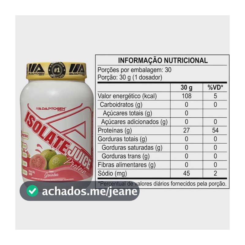 Isolate Juice Adaptogen Proteina bovina pote 900g Sabor Goiaba