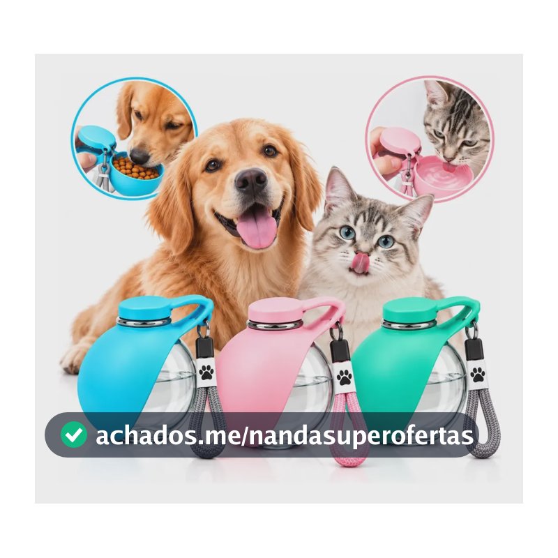 Garrafa Portátil Pet 2 Em 1 Água E Ração Cachorro Gato 290ml 127/220v Verde-claro