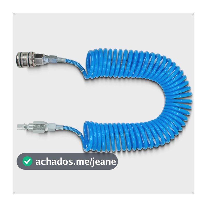 Mangueira Espiral Pu 15 Metros 8mm Engate Rápido Compressor Azul