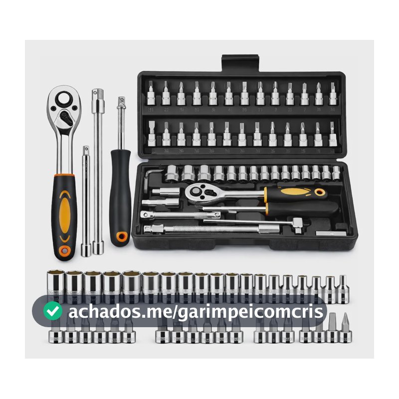 Kit Ferramenta Estojo Soquetes Chave Catraca Manual 46 Peças Preto