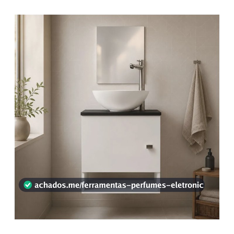 Gabinete Armário Para Banheiro Com Cuba E Espelho 40cm Pia Branco Móvel Preto Quantidade De Furos Para Torneira Um Furo